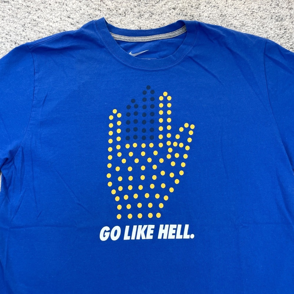 Nike T-Shirt Mens Large Go Like Hell Graphic Tee Horns Running Blue Short Sleeve - Picture 1 of 7